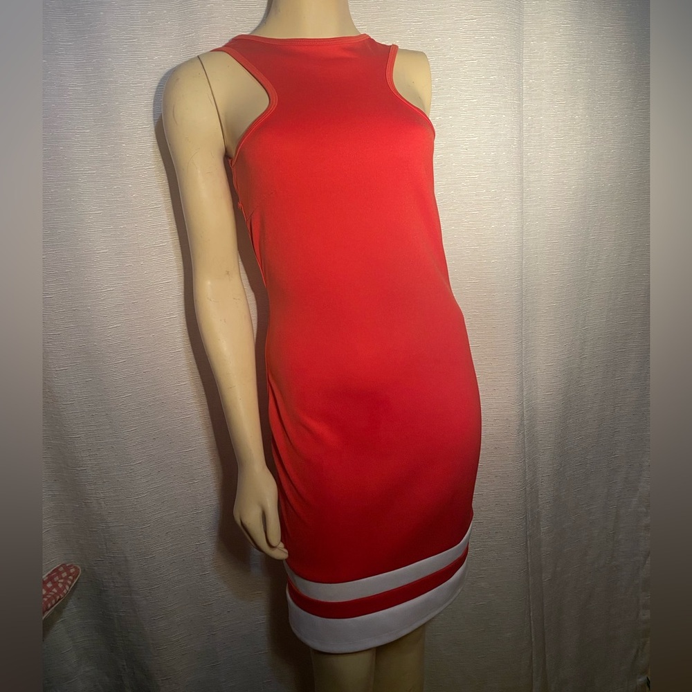 AM:PM By Espiral, medium, polyester, red with bottom white stripe dress